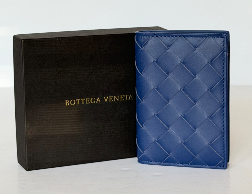 Bottega Veneta Intrecciato Leather Cassette Flap Card Case Blue 749417 NWT $520